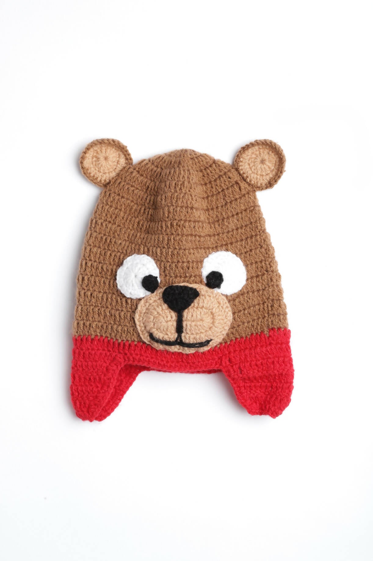 Chutput Kids Woollen Hand Knitted Bear Detail Cap - Brown