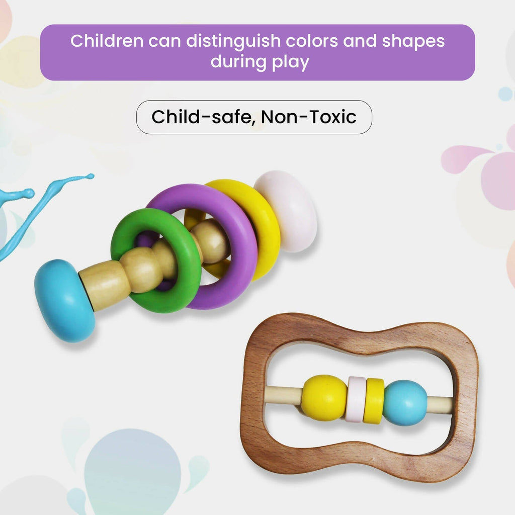 Matoyi Colorful Wooden Rattles For Babies - Set of 2