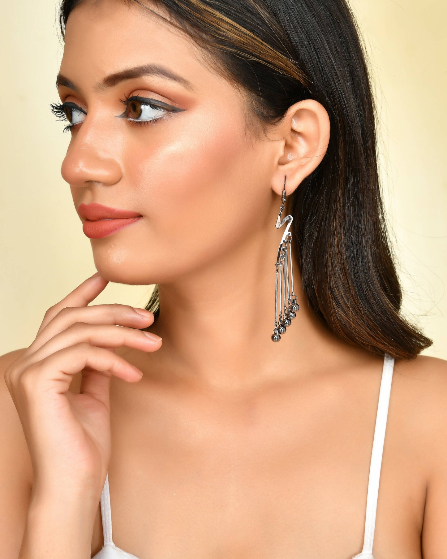 VOJ Women Rhodium-Plated Drop Chain Earrings Stainless Steel Drops & Danglers