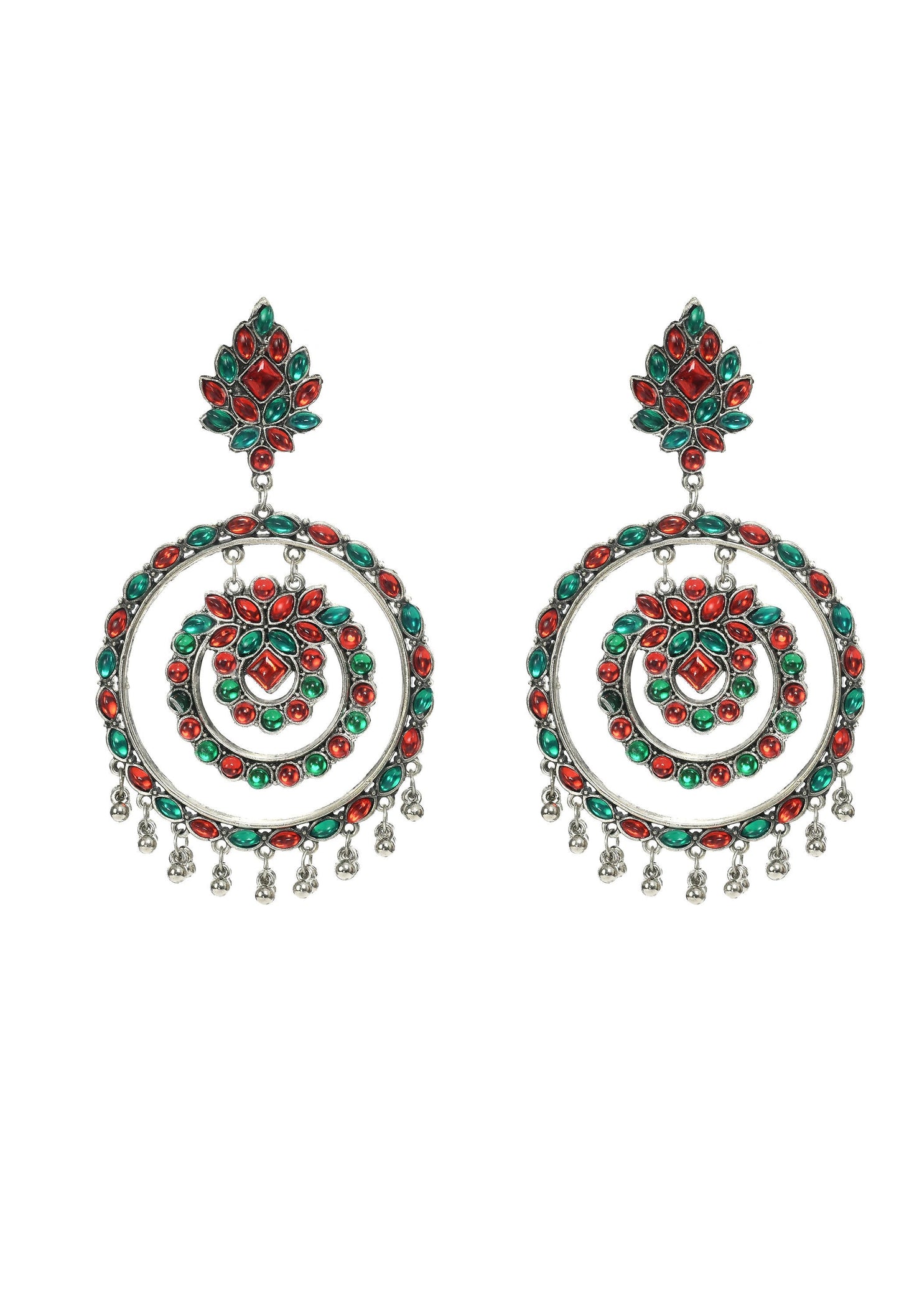 Mominos Fashion Johar Kamal Women's Red & Green Kundan Circles Earrings