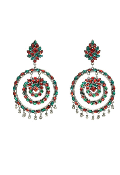 Mominos Fashion Johar Kamal Women's Red & Green Kundan Circles Earrings
