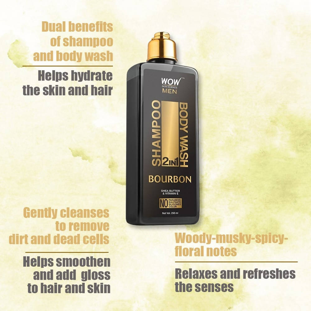 Wow Skin Science Men Bourbon 2 in 1 Body Wash And Shampoo - 250 ml