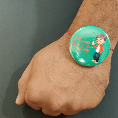 Indianvibez Phone Addict Metal Rakhi with Fridge Magnet - Kids Rakhi