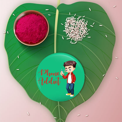 Indianvibez Phone Addict Metal Rakhi with Fridge Magnet - Kids Rakhi