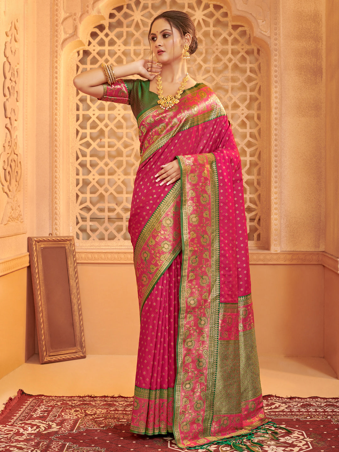 Anaita Rani Pink Silk Saree With Blouse Piece