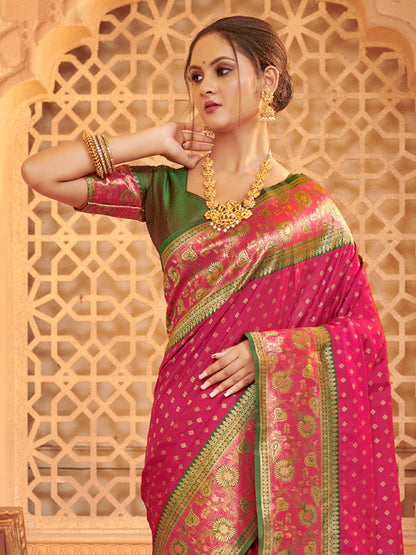 Anaita Rani Pink Silk Saree With Blouse Piece