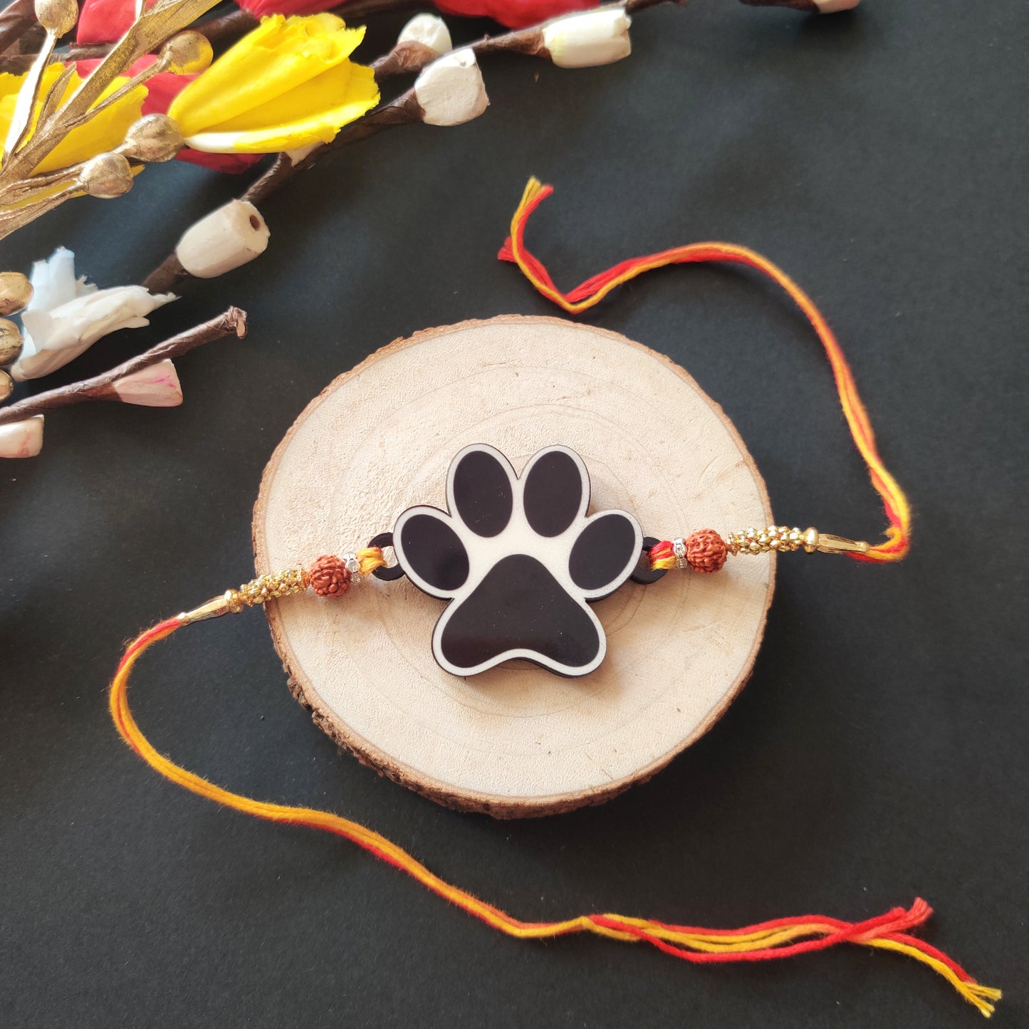 Indianvibez Dog Paw Wooden Rakhi, Cute Pet Animal Themed Rakhi for Brother - Kids Rakhi