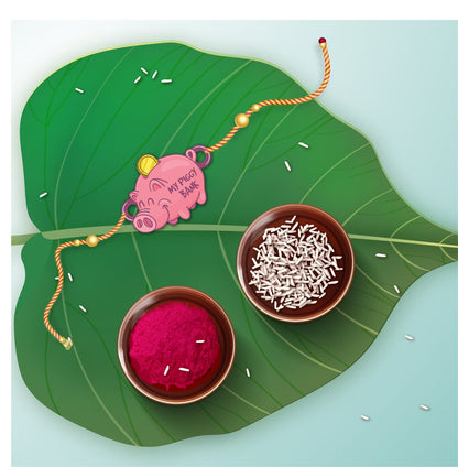 Indianvibez Piggy Bank Wooden Rakhi, Cute Rakhi for Brother - Kids Rakhi
