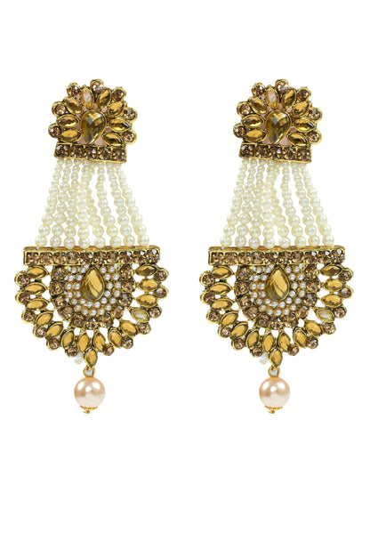 Mominos Fashion Johar Kamal Golden Kundan & Pearls Earrings With Tikka