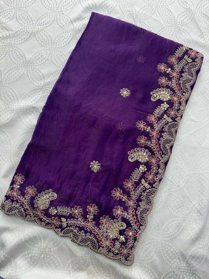 Teeya Creation New Womens Latest Party Wear Soft Chiffon Silk Saree-Purple