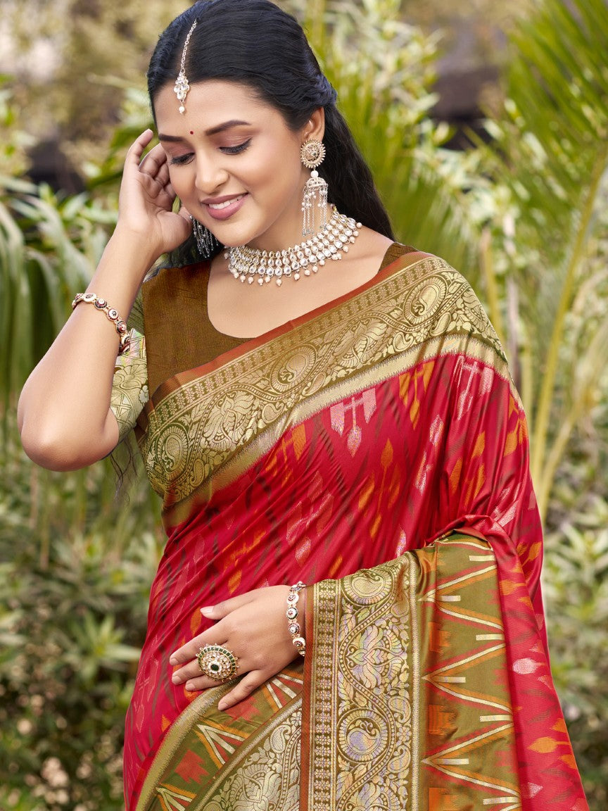 Anaita Red Silk Saree With Blouse Piece