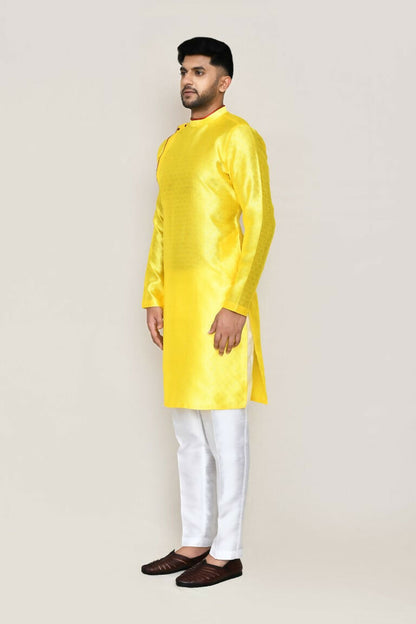 Joban Fashion Yellow Colored Jacquard Silk Fabric Kurta With Straight Fit Pant