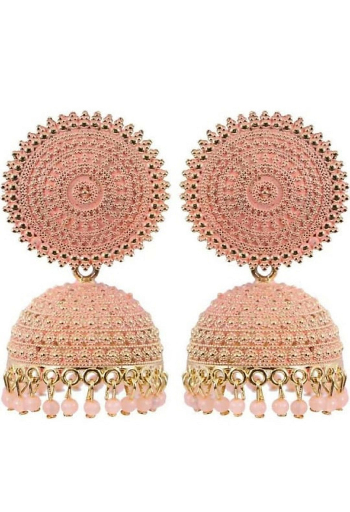 Mominos Fashion Joharkamal Gold-Polished Meenakari Jhumkas For Women & Girls (Peach)