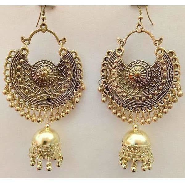 MS Fashion India Muskan Fancy Oxidized Gold-Polished Jhumka Earrings