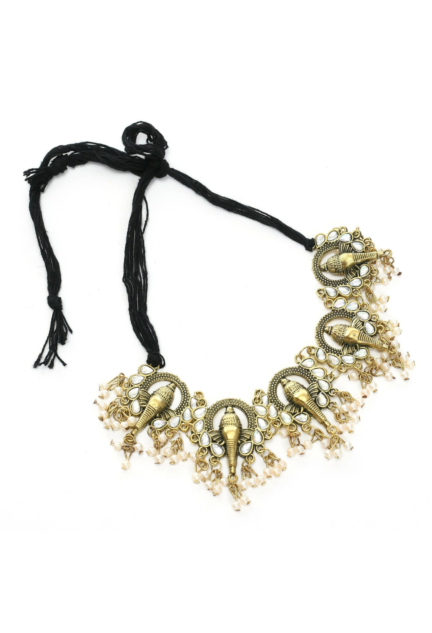 Mominos Fashion Johar Kamal Oxidised Gold-Polished Ganesha Design Necklace Choker Set