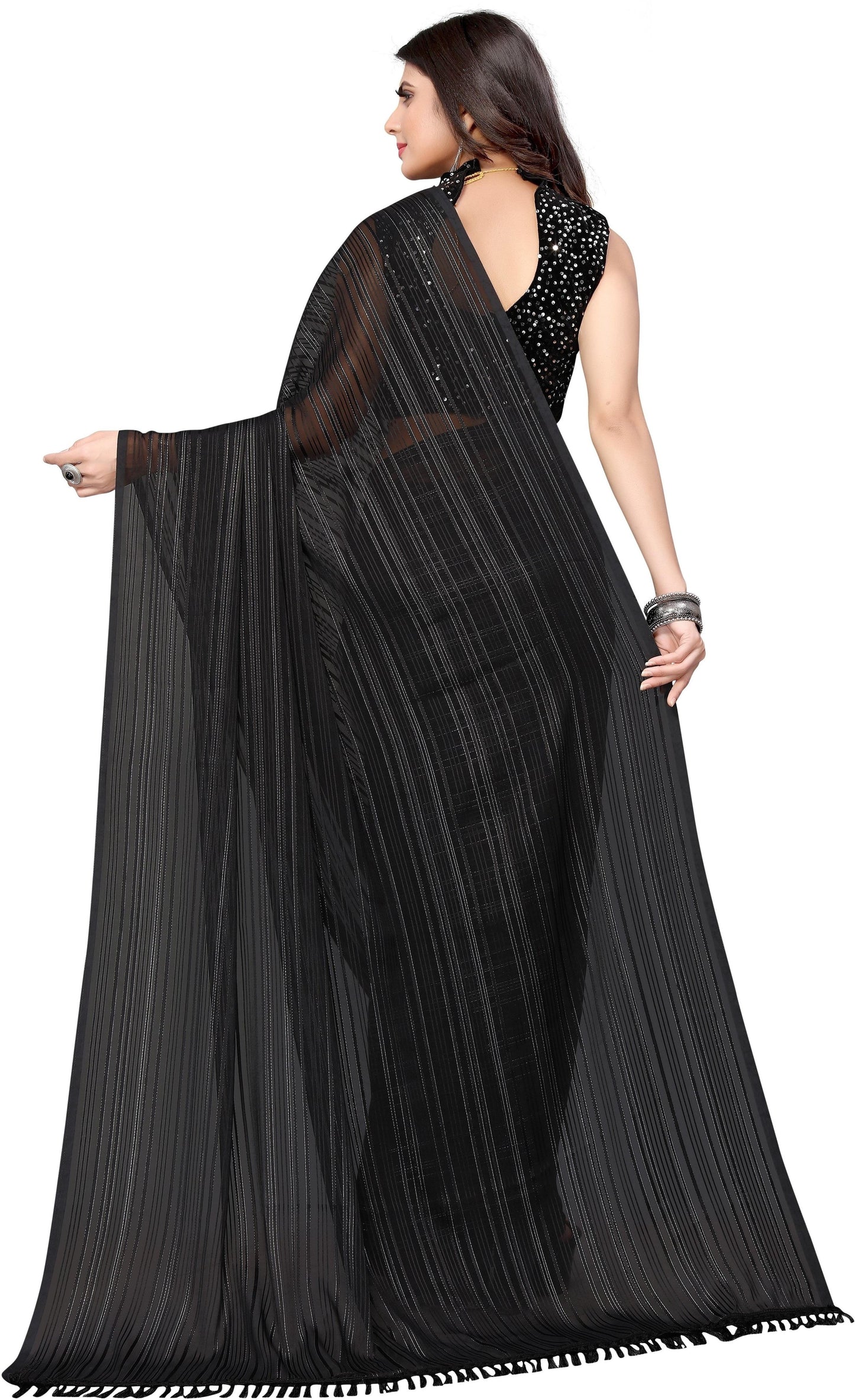 Vamika Georgette With Sequence Black Light Weight Trendy Look Bollywood Style Saree
