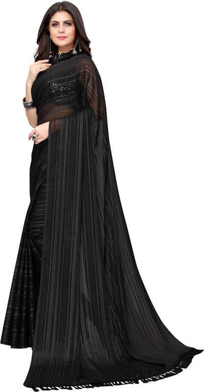 Vamika Georgette With Sequence Black Light Weight Trendy Look Bollywood Style Saree