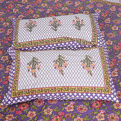 Rudra Bazaar Purple 210 TC Cotton Double King Bedsheet With 2 Pillow Covers