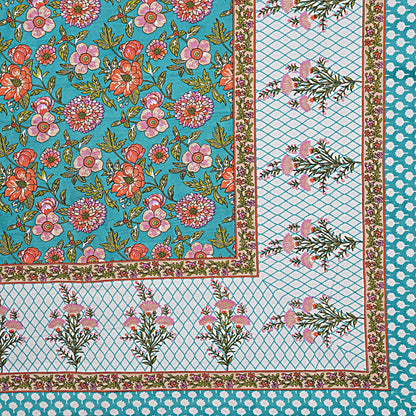 Rudra Bazaar Turquoise Blue 210 TC Cotton Double King Bedsheet With 2 Pillow Covers