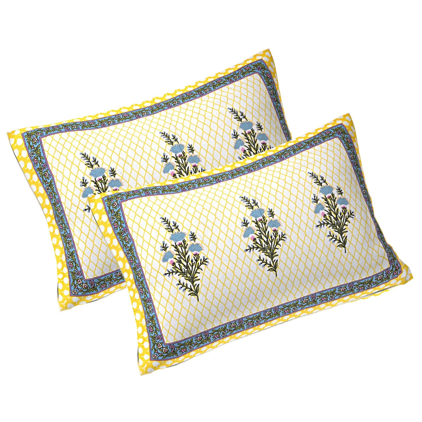 Rudra Bazaar Yellow 210 TC Cotton Double King Bedsheet With 2 Pillow Covers