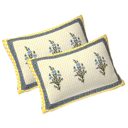 Rudra Bazaar Yellow 210 TC Cotton Double King Bedsheet With 2 Pillow Covers