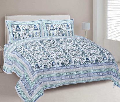 Rudra Bazaar Turquoise Blue 210 TC Cotton Double King Bedsheet With 2 Pillow Covers