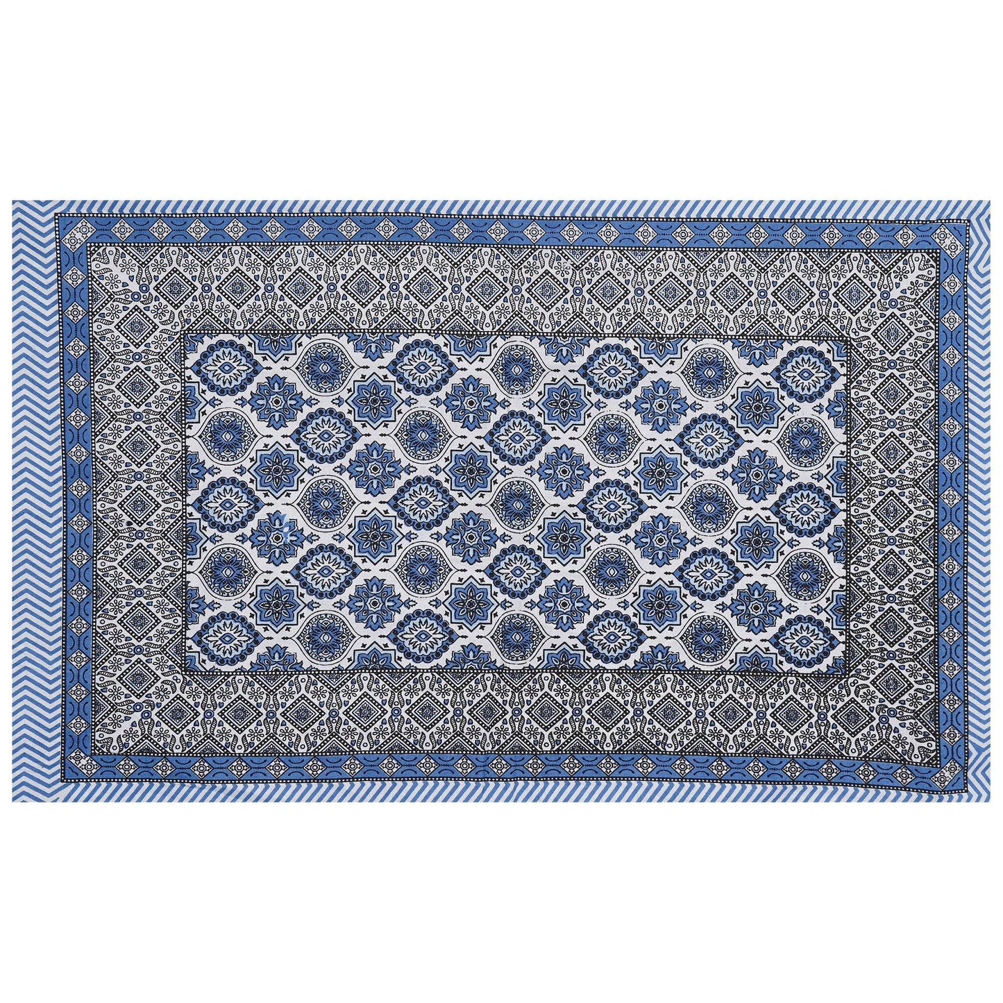 Rudra Bazaar Blue 210 TC Cotton Double King Bedsheet With 2 Pillow Covers