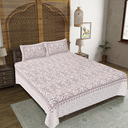 Rudra Bazaar Brown 210 TC Cotton Double King Bedsheet With 2 Pillow Covers