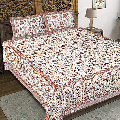 Rudra Bazaar Brown 210 TC Cotton Double King Bedsheet With 2 Pillow Covers