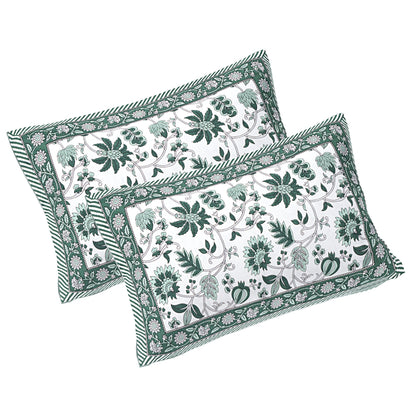 Rudra Bazaar Sea Green 210 TC Cotton Double King Bedsheet With 2 Pillow Covers