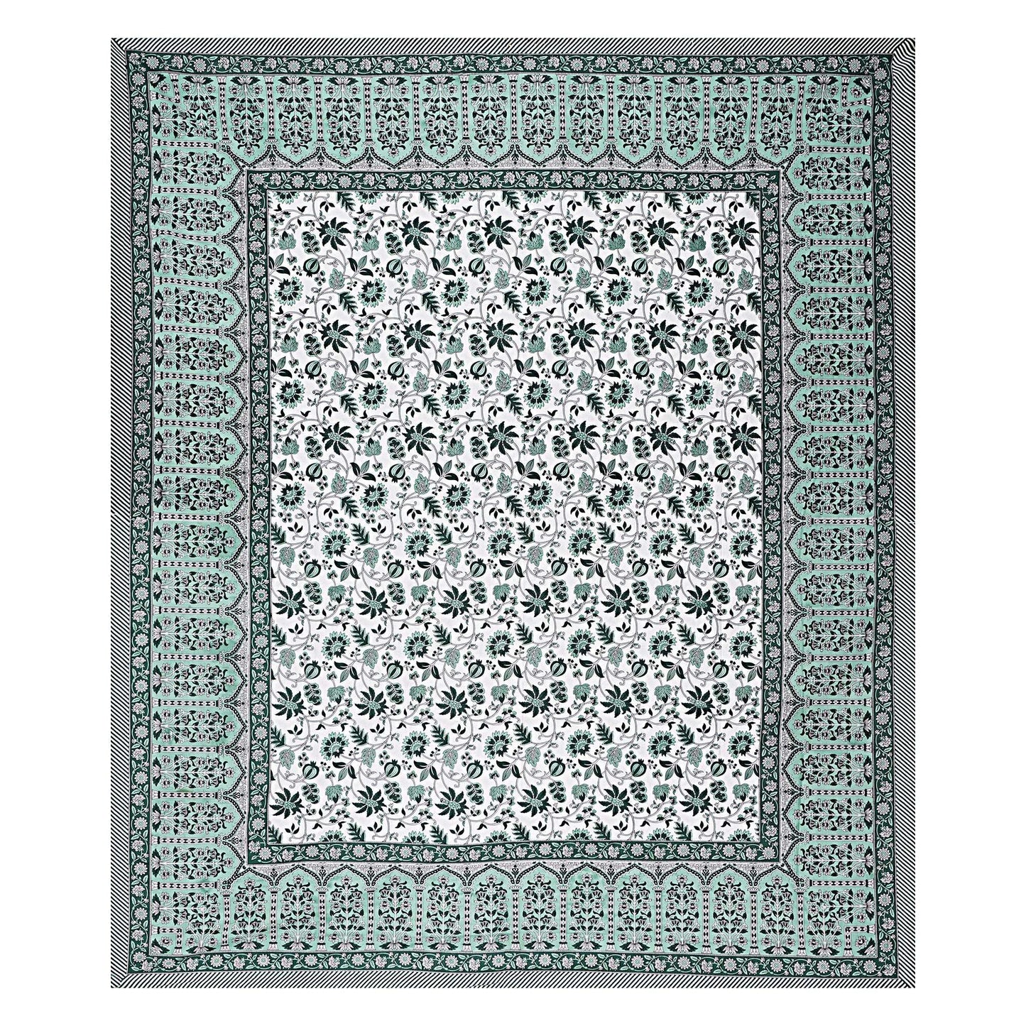 Rudra Bazaar Sea Green 210 TC Cotton Double King Bedsheet With 2 Pillow Covers