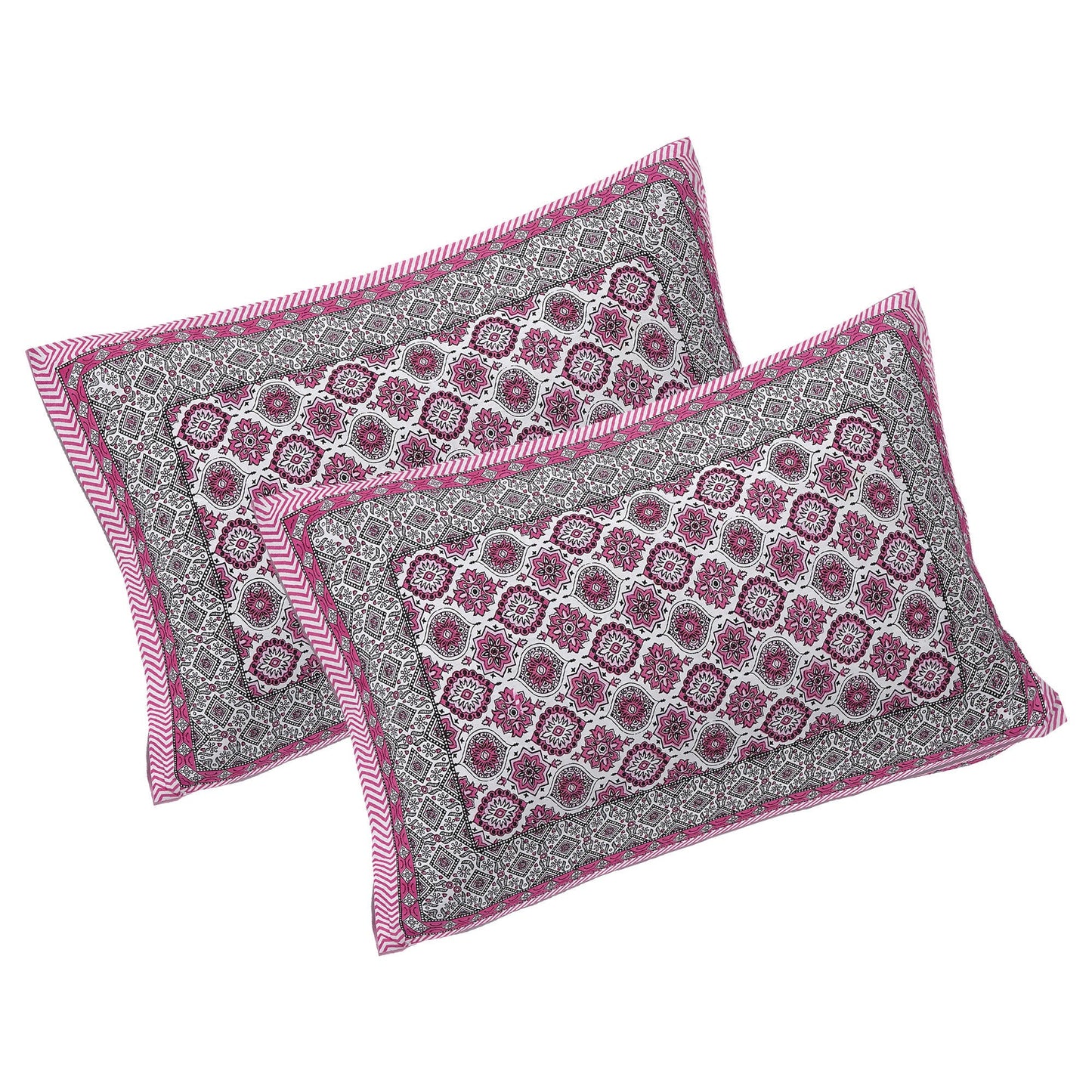 Rudra Bazaar Pink 210 TC Cotton Double King Bedsheet With 2 Pillow Covers