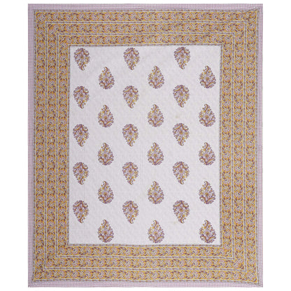 Rudra Bazaar Purple Gold 210 TC Cotton Double King Bedsheet With 2 Pillow Covers