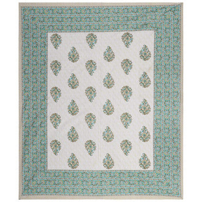 Rudra Bazaar Green 210 TC Cotton Double King Bedsheet With 2 Pillow Covers