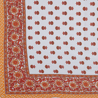 Rudra Bazaar Orange 210 TC Cotton Double King Bedsheet With 2 Pillow Covers