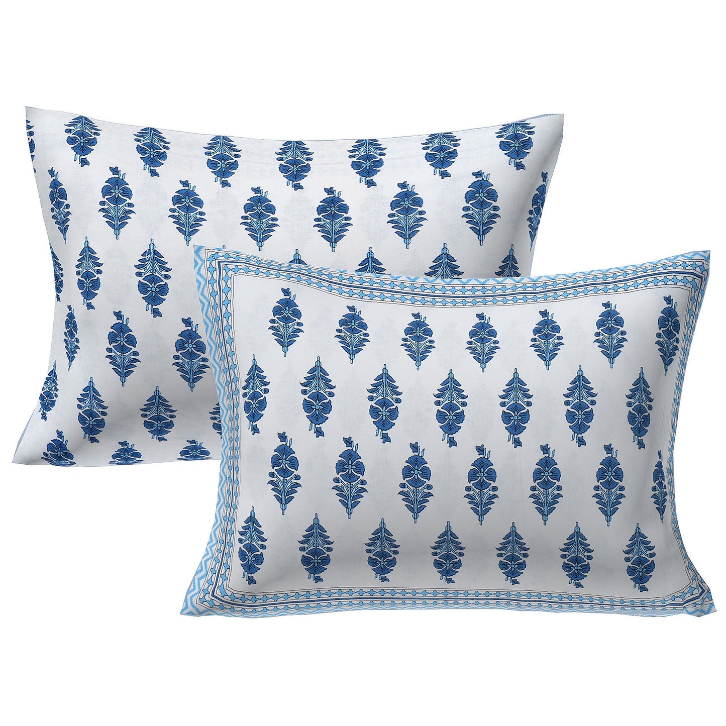 Rudra Bazaar Blue 210 TC Cotton Double King Bedsheet With 2 Pillow Covers