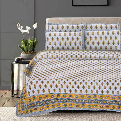 Rudra Bazaar Yellow 210 TC Cotton Double King Bedsheet With 2 Pillow Covers