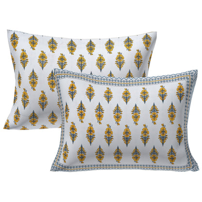 Rudra Bazaar Yellow 210 TC Cotton Double King Bedsheet With 2 Pillow Covers
