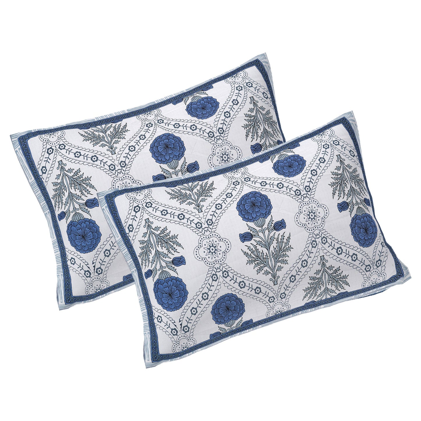 Rudra Bazaar Blue 210 TC Cotton Double King Bedsheet With 2 Pillow Covers