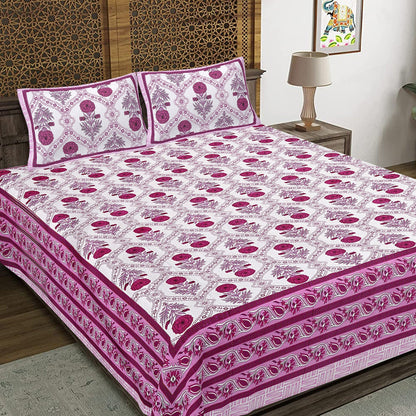 Rudra Bazaar Pink 210 TC Cotton Double King Bedsheet With 2 Pillow Covers