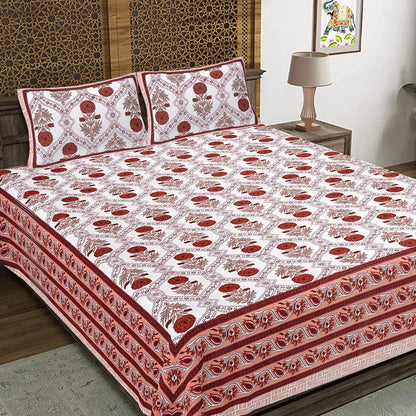 Rudra Bazaar Rust 210 TC Cotton Double King Bedsheet With 2 Pillow Covers
