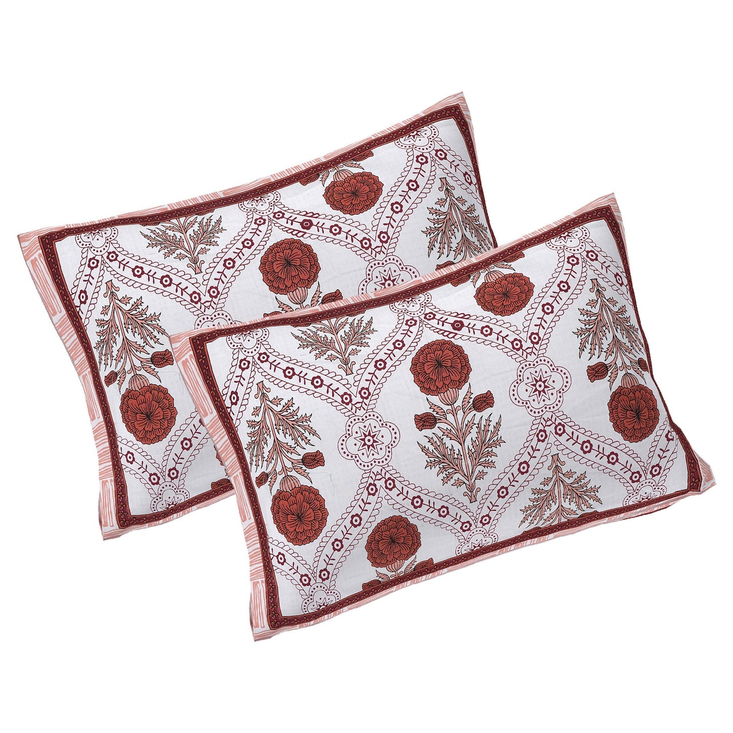 Rudra Bazaar Rust 210 TC Cotton Double King Bedsheet With 2 Pillow Covers