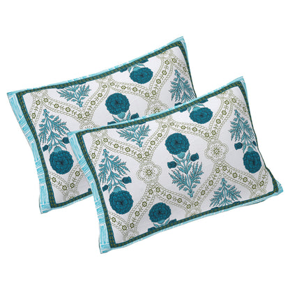 Rudra Bazaar Turquoise Blue 210 TC Cotton Double King Bedsheet With 2 Pillow Covers
