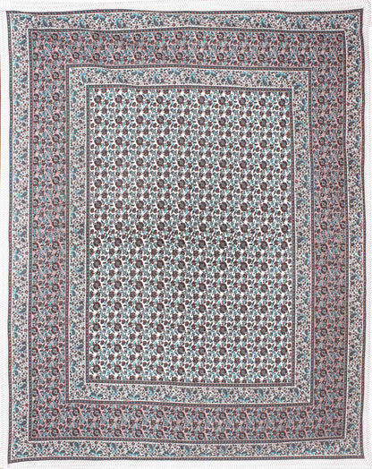 Rudra Bazaar Blue Brown 210 TC Cotton Double King Bedsheet With 2 Pillow Covers