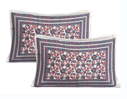 Rudra Bazaar Blue Pink 210 TC Cotton Double King Bedsheet With 2 Pillow Covers
