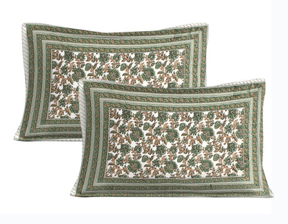 Rudra Bazaar Green 210 TC Cotton Double King Bedsheet With 2 Pillow Covers