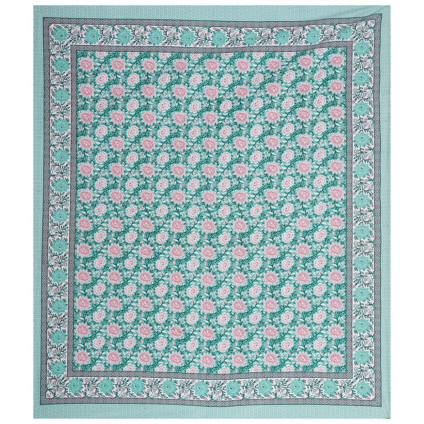 Rudra Bazaar Sea Green 210 TC Cotton Double King Bedsheet With 2 Pillow Covers