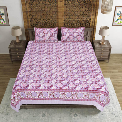 Rudra Bazaar Purple 210 TC Cotton Double King Bedsheet With 2 Pillow Covers
