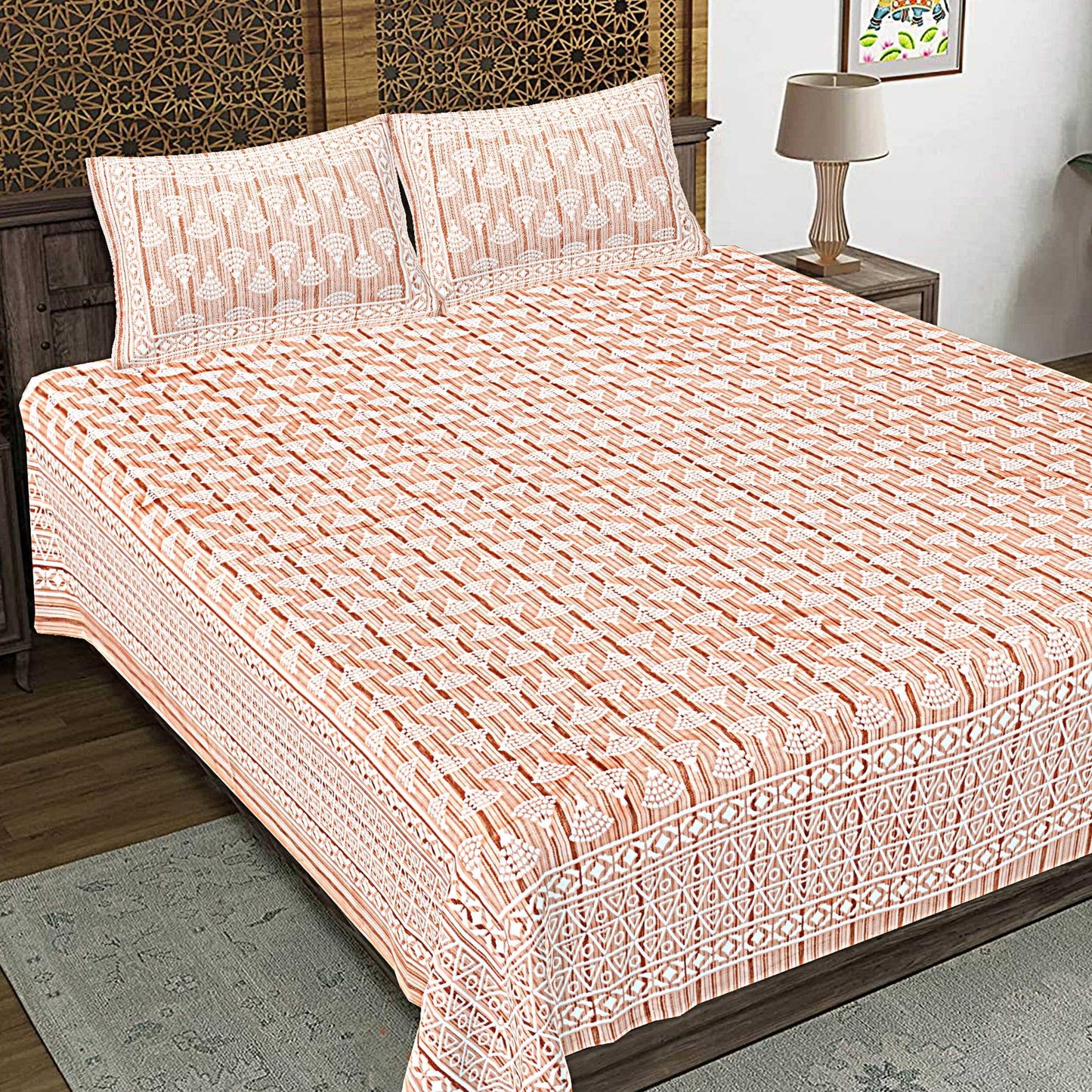 Rudra Bazaar Brown 210 TC Cotton Double King Bedsheet With 2 Pillow Covers