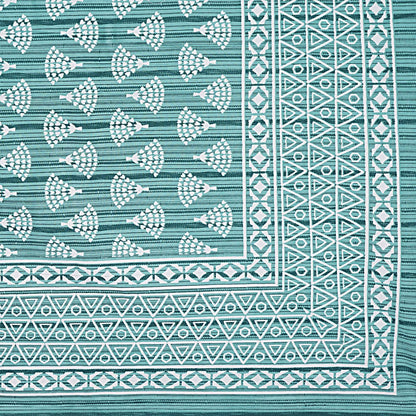 Rudra Bazaar Sea Green 210 TC Cotton Double King Bedsheet With 2 Pillow Covers